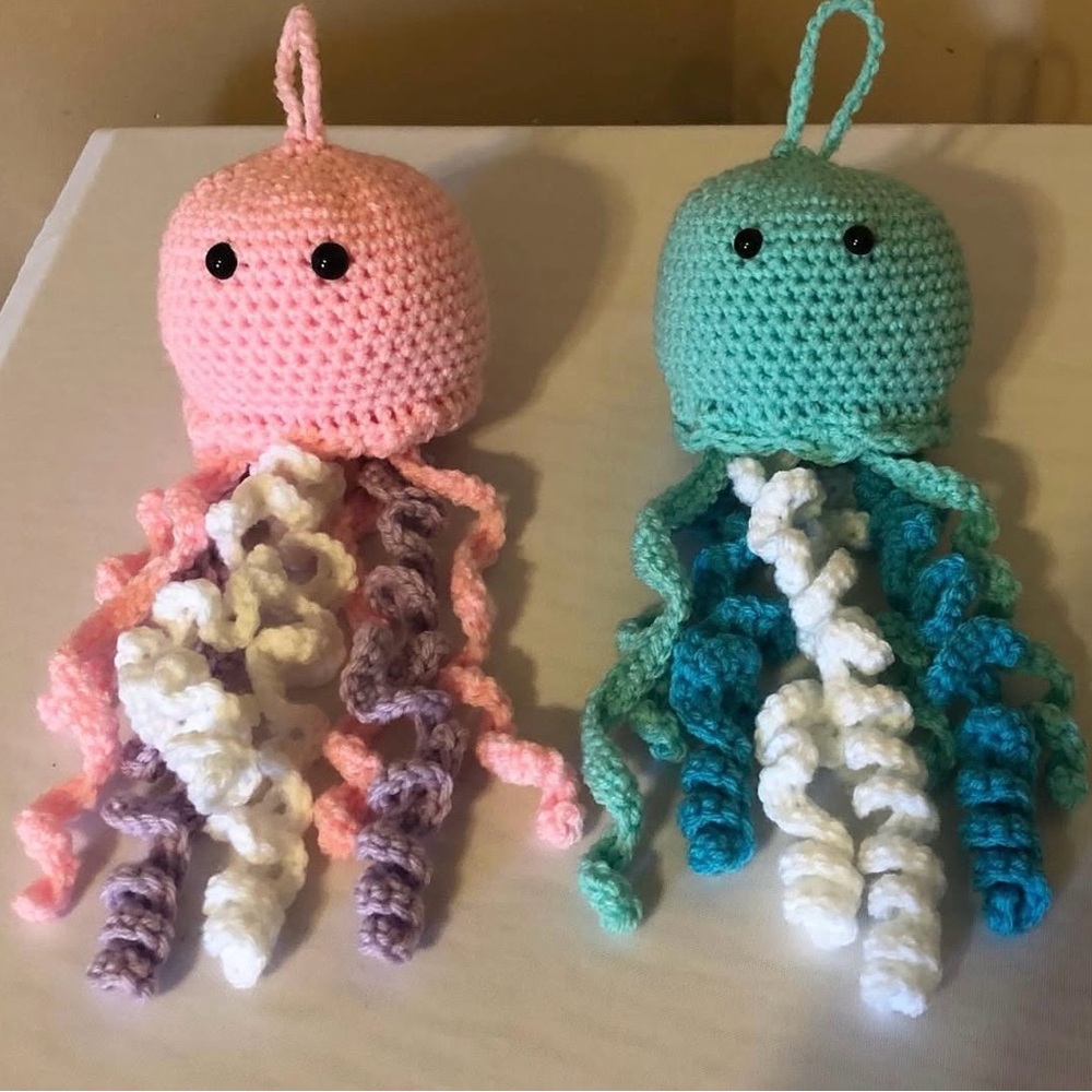 Crochet Jellyfish Toy  - Pink and  purple one is left. Blue and teal is sold out